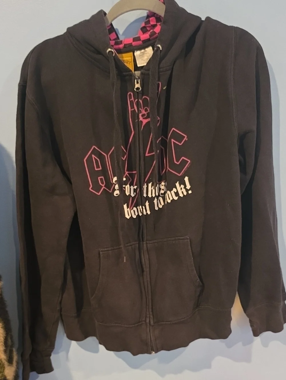 Rockware Anthill Trading AC DC Black Hoodie Jacket with Pink Graphic Size XXL